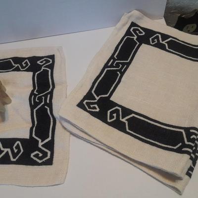 Collection of collectible Elephants with set of four black and white placemats