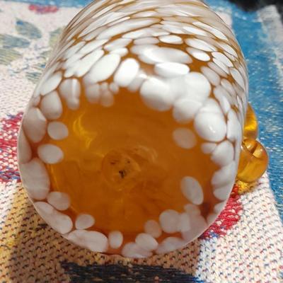Vintage glassware, Amber Cruet w/ Ball Stopper white swirl, orange crackle glass, and porcelain hand painted dish