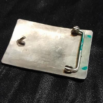 Vintage Native American Navajo Turquoise color coral chip inlay belt buckle