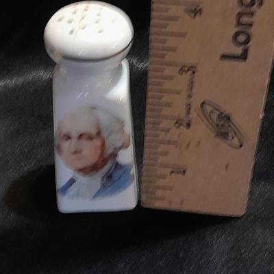 George and Martha Washington Salt and Pepper Shakers with porcelain hat pin holder and RW Bavaria small dish