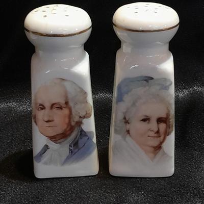 George and Martha Washington Salt and Pepper Shakers with porcelain hat pin holder and RW Bavaria small dish