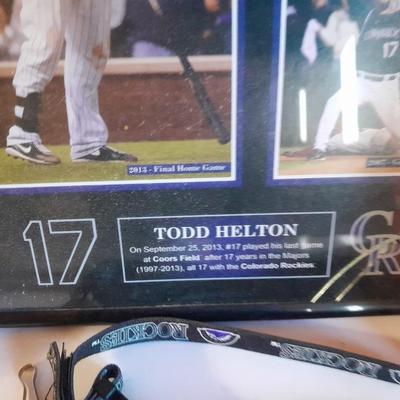 Colorado Rockies Memorabilia, Framed Todd Helton picture 6 pack collectors' bottles, gold mitt figure, scorecard magazine and more