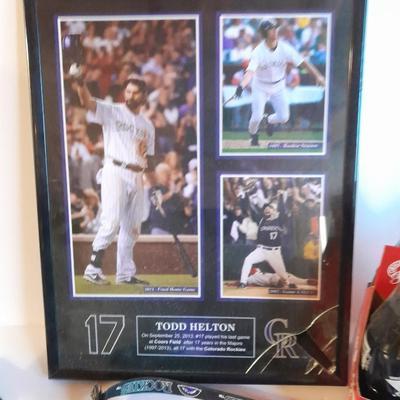 Colorado Rockies Memorabilia, Framed Todd Helton picture 6 pack collectors' bottles, gold mitt figure, scorecard magazine and more