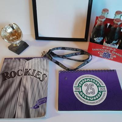 Colorado Rockies Memorabilia, Framed Todd Helton picture 6 pack collectors' bottles, gold mitt figure, scorecard magazine and more