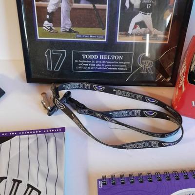 Colorado Rockies Memorabilia, Framed Todd Helton picture 6 pack collectors' bottles, gold mitt figure, scorecard magazine and more