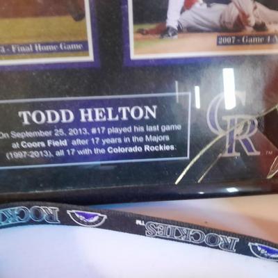 Colorado Rockies Memorabilia, Framed Todd Helton picture 6 pack collectors' bottles, gold mitt figure, scorecard magazine and more