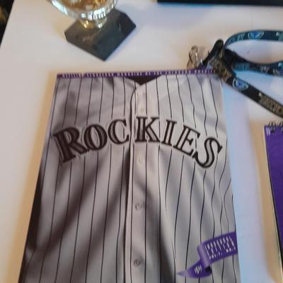 Colorado Rockies Memorabilia, Framed Todd Helton picture 6 pack collectors' bottles, gold mitt figure, scorecard magazine and more