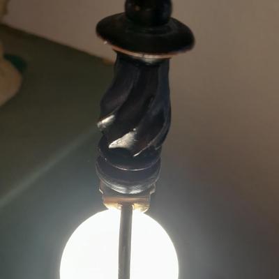 Wood side / End table with carved leaf design comes with black lamp