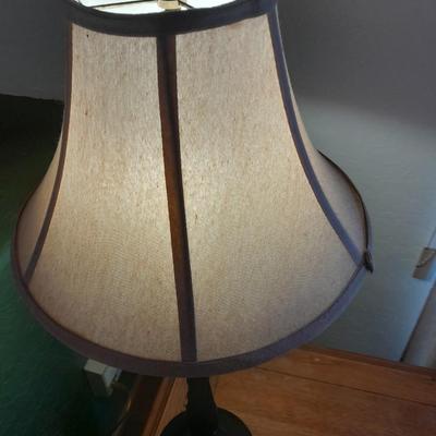 Wood side / End table with carved leaf design comes with black lamp