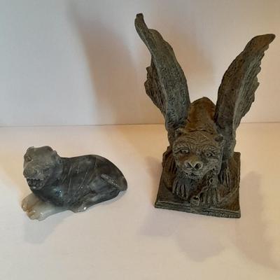 Antique Stone figure with small gargoyle figure