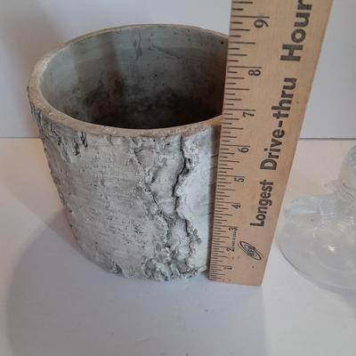 Faux Tree bark plant pot / container with crystal glass owl collectible