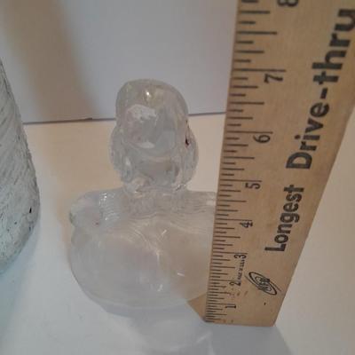 Faux Tree bark plant pot / container with crystal glass owl collectible