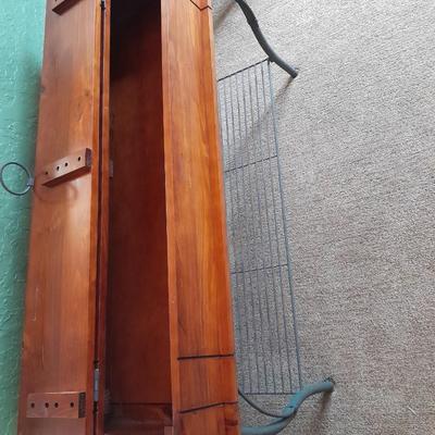 Rustic wooden iron base sofa table with hinged top storage