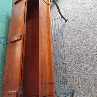 Rustic wooden iron base sofa table with hinged top storage