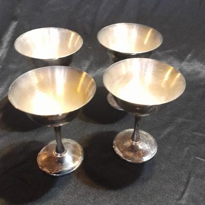Silver Plate dishware 4 stemmed goblets Portugal signed and marked and a handled oval dish.