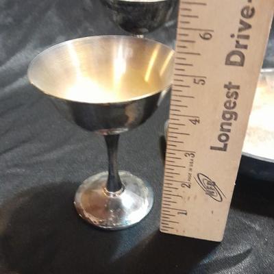 Silver Plate dishware 4 stemmed goblets Portugal signed and marked and a handled oval dish.