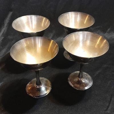 Silver Plate dishware 4 stemmed goblets Portugal signed and marked and a handled oval dish.