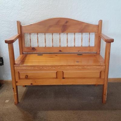Solid pine bench seat with hinged seat storage