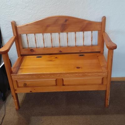 Solid pine bench seat with hinged seat storage