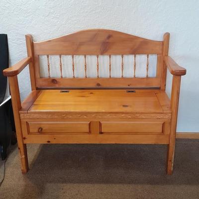 Solid pine bench seat with hinged seat storage