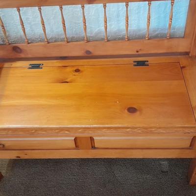 Solid pine bench seat with hinged seat storage