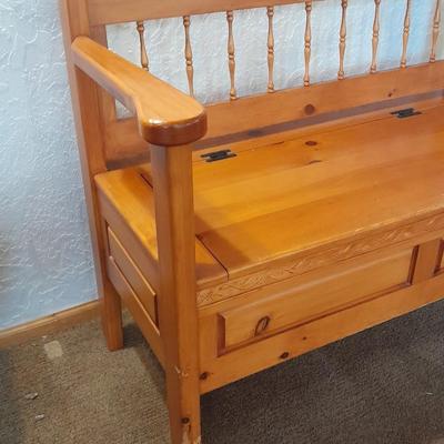 Solid pine bench seat with hinged seat storage