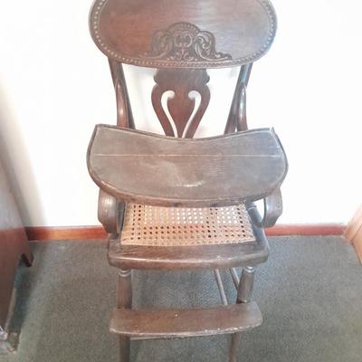 Antique cane seat Highchair with tray Very old!