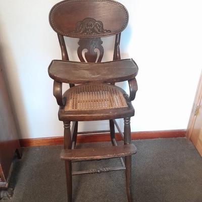 Antique cane seat Highchair with tray Very old!