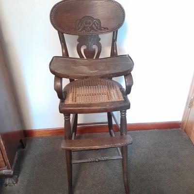 Antique cane seat Highchair with tray Very old!