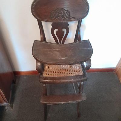 Antique cane seat Highchair with tray Very old!