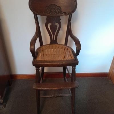 Antique cane seat Highchair with tray Very old!