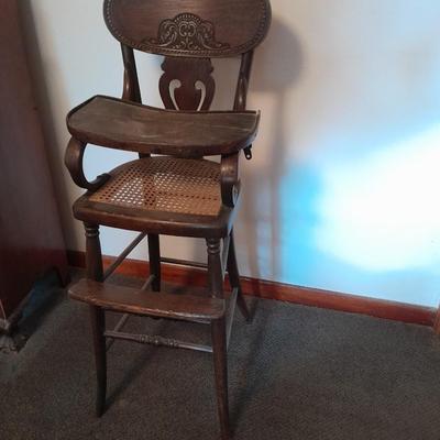 Antique cane seat Highchair with tray Very old!
