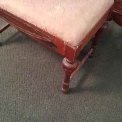 Antique wooden vanity with bench and mirror