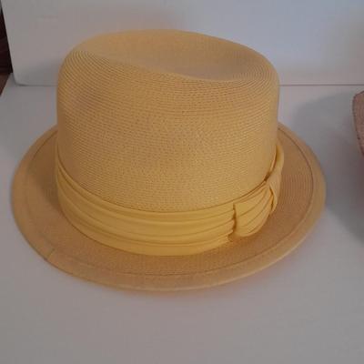 Two ladies' straw hats yellow hat is Union made