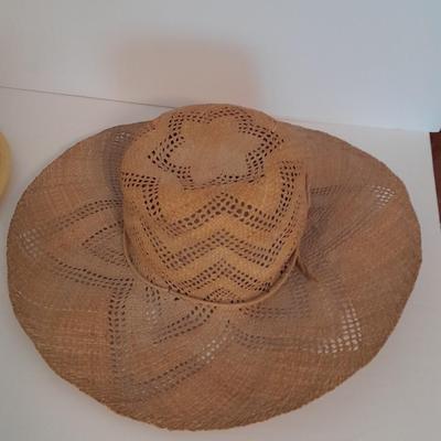 Two ladies' straw hats yellow hat is Union made