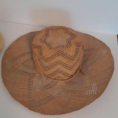 Two ladies' straw hats yellow hat is Union made
