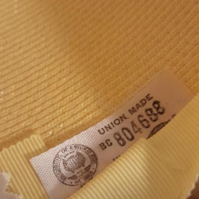 Two ladies' straw hats yellow hat is Union made