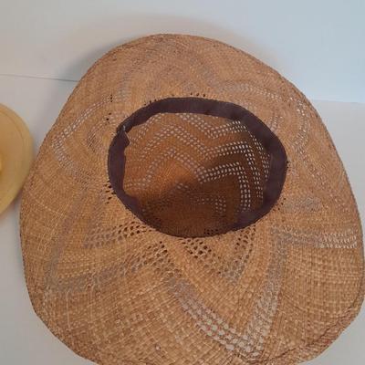 Two ladies' straw hats yellow hat is Union made