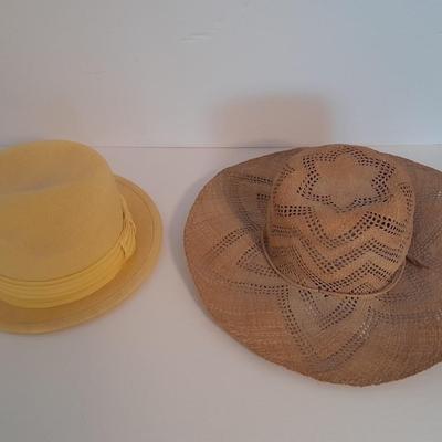 Two ladies' straw hats yellow hat is Union made