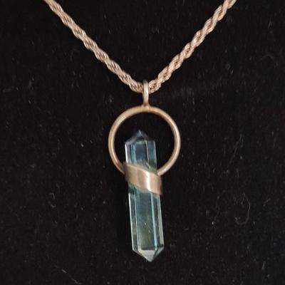 Stunning blue Stone pendant "Healing necklace" with marked .925 Italy chain.