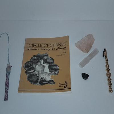 Healing stones, rose quartz, satin spar / selenite and Circle of stones Woman's journey to herself and more