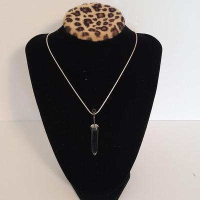 Clear raw point Quartz crystal Talisman pendant on marked India 925 Chain