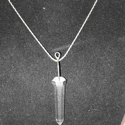 Clear raw point Quartz crystal Talisman pendant on marked India 925 Chain
