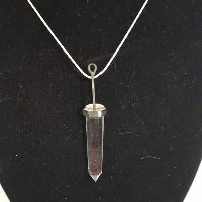 Clear raw point Quartz crystal Talisman pendant on marked India 925 Chain