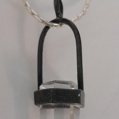 Clear raw point Quartz crystal Talisman pendant on marked India 925 Chain