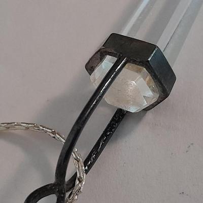 Clear raw point Quartz crystal Talisman pendant on marked India 925 Chain