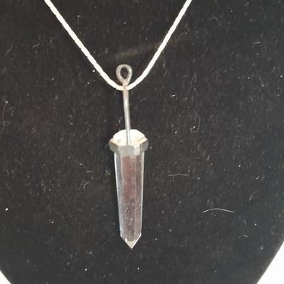 Clear raw point Quartz crystal Talisman pendant on marked India 925 Chain