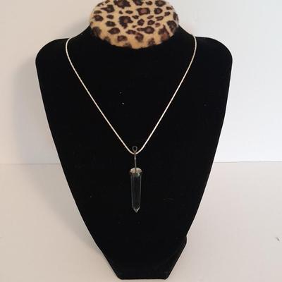 Clear raw point Quartz crystal Talisman pendant on marked India 925 Chain