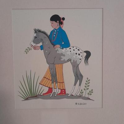 Matted Harrison Begay (1917-2012) Girl & Pony Silkscreen replica