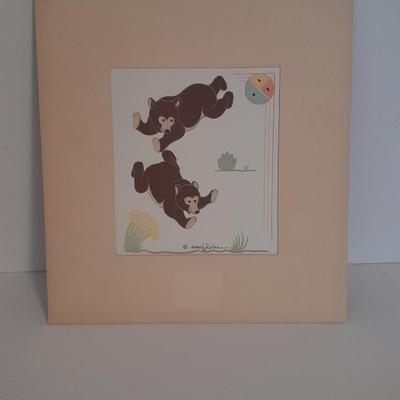 Vintage Gerald Nailor Navajo Artist Silkscreen Bear Cubs Playing Silkscreen Replica